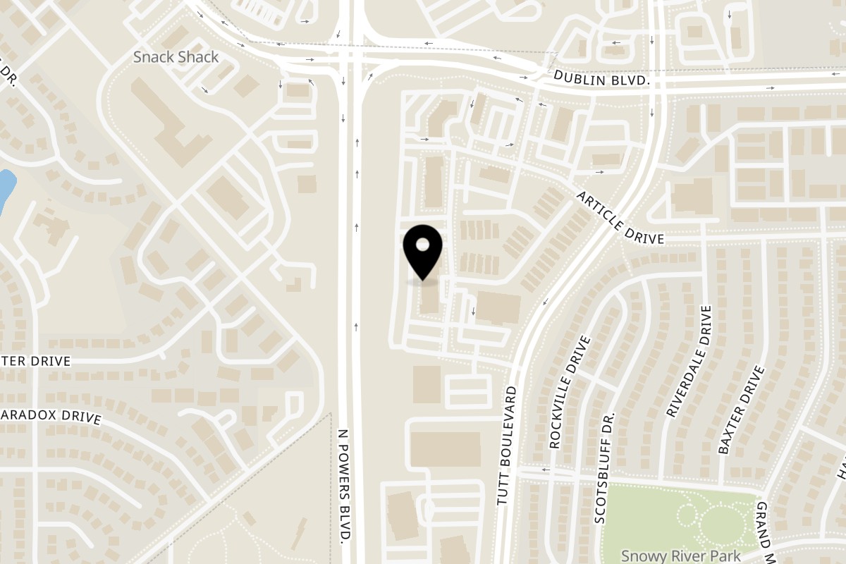 Map showing the location of Skirted Heifer Dublin Blvd on 5935 Dublin Blvd #140 in Colorado Springs